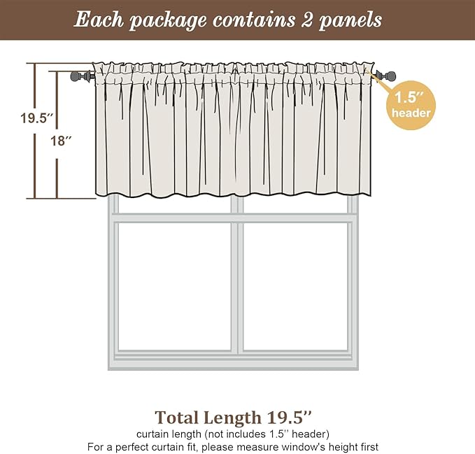 Chyhomenyc Sheer Black Valances for Windows 2 Pack, Small Window Curtains for Living Room Bathroom Cafe Laundry Basement, Modern Top Dual Rod Pocket Voile Curtain, 42W x 18L inches, Black