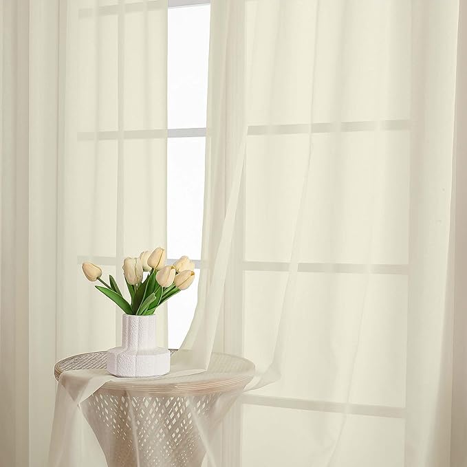 OWENIE Cream Sheer Curtains 72 Inches Long 2 Panels Set, Transparent Voile Sheer Curtain for Living Room Bedroom Window Sliding Glass Door Treatment, 59 x 72 Inch, Cream