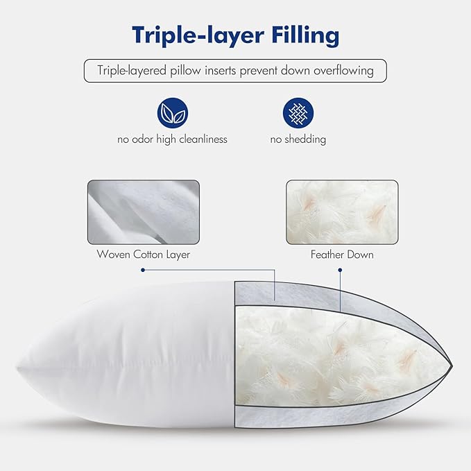 MIULEE Feather Pillow Insert 16x26, Decorative Down Feather Fluffy Throw Pillow Cotton Fabric for Living Room Sofa Bed