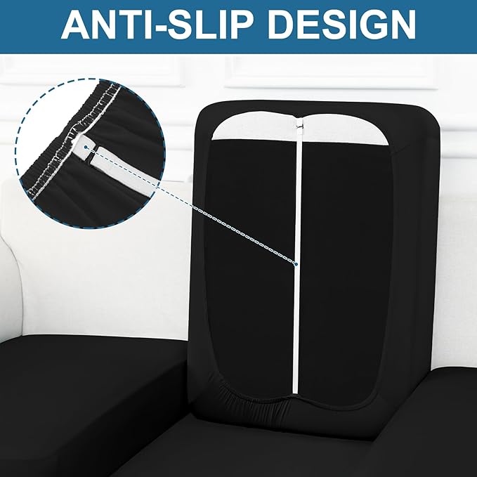 Smiry Printed Couch Cushion Covers, Stretch Soft Couch Covers for Sofa, Washable Non-Slip Sofa Slipcover Furniture Protector for Indoor and Outdoor (2 Pack, Black)