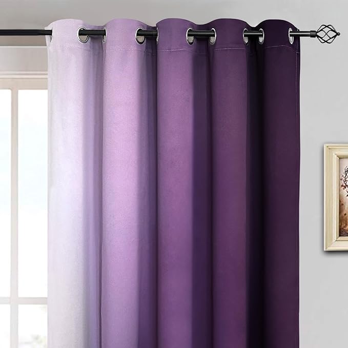 Yakamok Room Darkening Ombre Curtains 84 Inch Length, Purple and Greyish White Thermal Insulated Gradient Color Curtains,Light Blocking Grommet Window Drapes for Bedroom,62 Inch Width,2 Panels