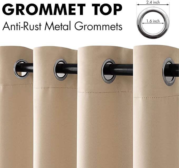 MIULEE Blackout Curtains for Bedroom Living Room Thermal Insulated Room Darkening Grommet Top Solid Light Blocking Drapery Set of 2 Window Panels 52 x 92 Inches Beige
