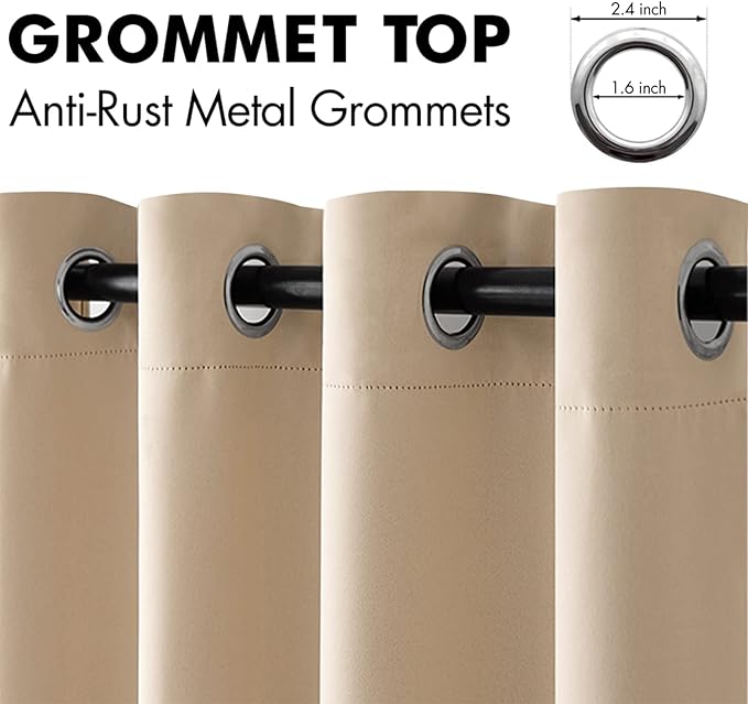 MIULEE Room Darkening Curtains Thermal Insulated Black Out Drapes Solid Window Treatment Grommet Light Blocking Blackout Curtain for Living Room Bedroom 2 Panels Set 52 x 54 inch Length Beige