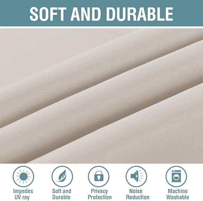 H.VERSAILTEX Blackout Curtain for Living Room Thermal Insulated Window Treatment Curtain Extra Long 84 inch Length Energy Saving Solid Grommet Top Blackout Drape, One Panel, Natural, 52" W x 84" L