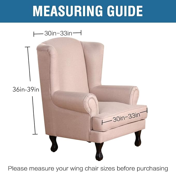H.VERSAILTEX Wingback Chair Covers Velvet Plush Wing Chair Slipcover 1 Piece High Stretch Wing Back Chair Slipcovers Sofa Cover Furniture Cover with Elastic Bottom, Mocha