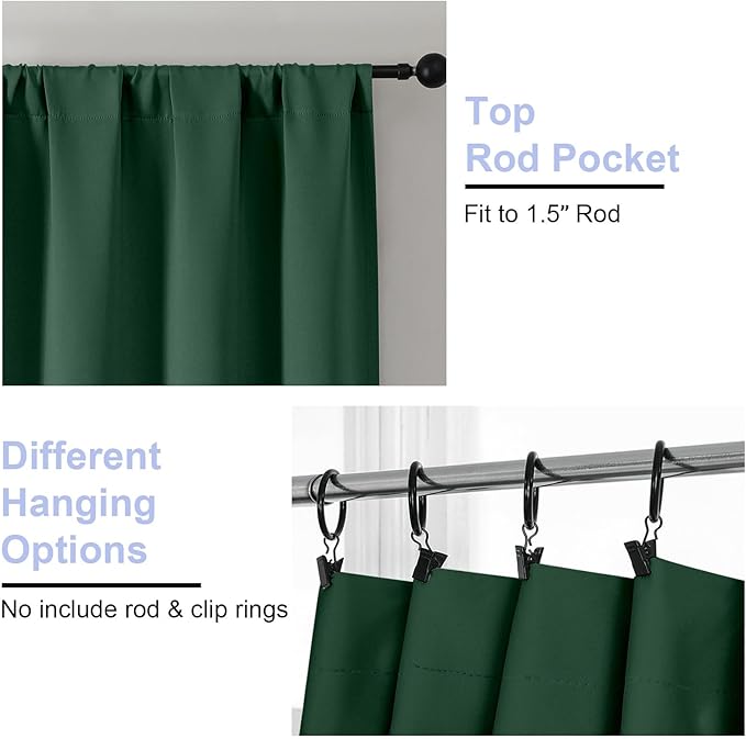 Simplebrand Ava Ever Green Short 30 Inches Blackout Curtain 2 Panels Set, Half Window Rod Pocket Privacy Curtain Tiers for Kitchen, Curtains Blackout for Bathroom Shades, W30 x L30 Inch, Navy Blue