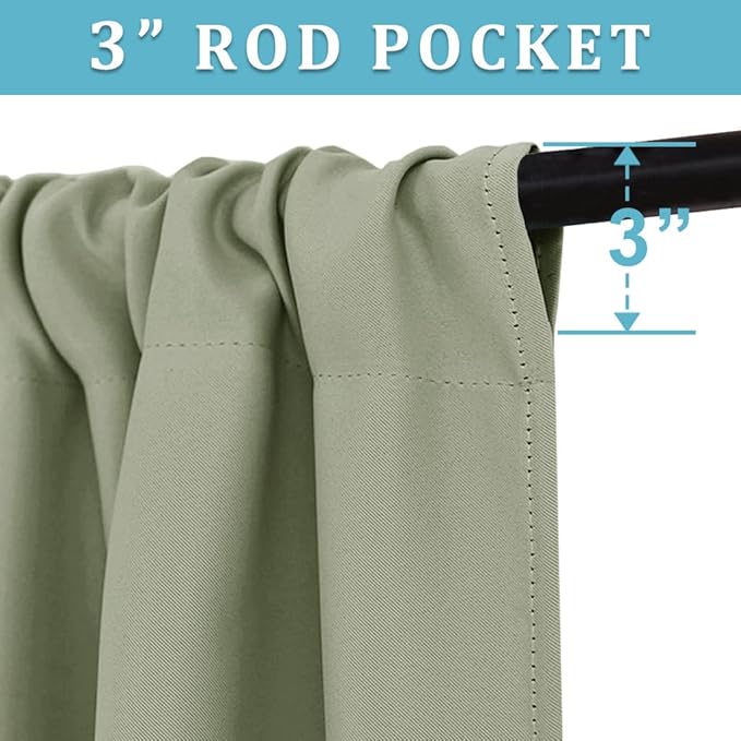 RYB HOME Short Blackout Curtains for Bedroom, Room Darkening Insulated Summer Heat Light UV Blocking Energy Saving Drapes for Nursery, Width 34 by Length 48, Sage Green, Set of 2