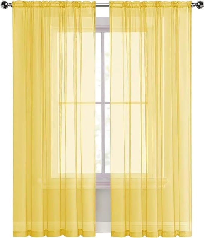 SpaceDresser Yellow Sheer Curtains 4 Panels Rod Pocket Semi-Sheer Curtain 84 Inches Long Light Filtering Voile Window Drapes for Bedroom Living Room Kitchen, Each 52W x 84L