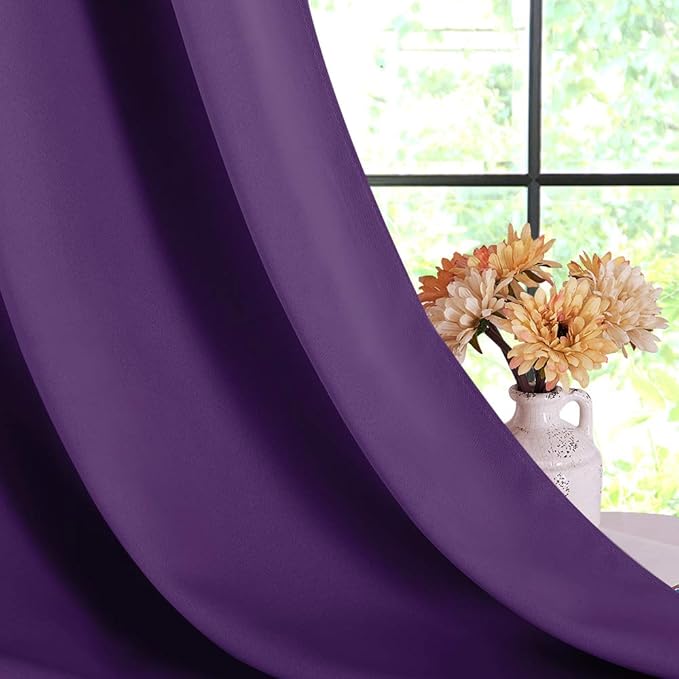 NICETOWN Blackout Window Curtains 60 inch Length 2 Panels, 34 x 60 Inch, Royal Purple, Grommet Top Room Darkening Thermal Insulated Solid Vertical Drapes for Bedroom/Kid Room