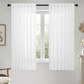 MIULEE White Linen Curtains Short 45 Inch Length 2 Panels for Kitchen Bedroom, Soft Thick Linen Textured Window Drapes Semi Sheer Light Filtering Back Tab Rod Pocket Burlap Look Decor