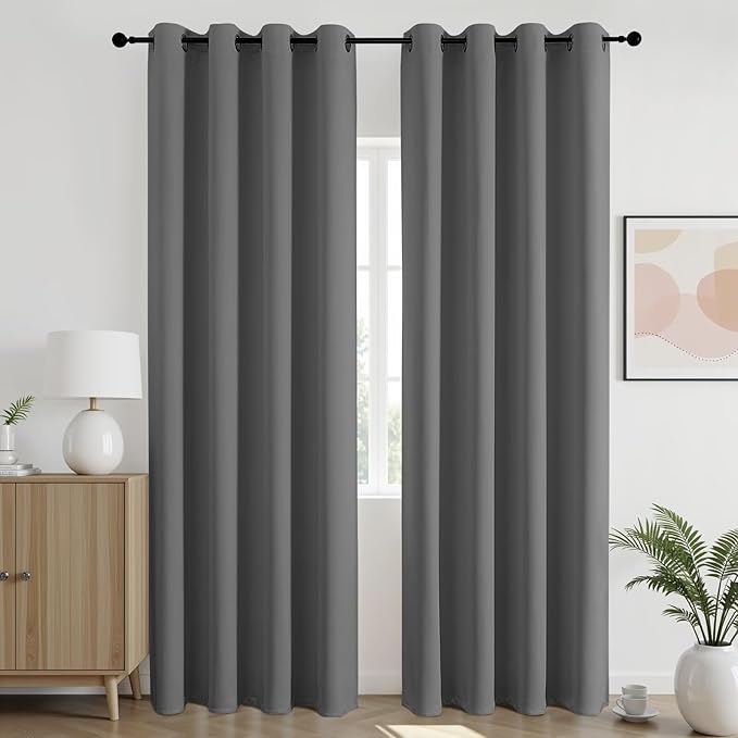 Joydeco Blackout Curtains 95 Inch Length 2 Panels Set, Thermal Insulated Long Curtains& Drapes 2 Burg, Room Darkening Grommet Drapes for Living Room Bedroom Window (Light Grey, W52 x L95 Inch,)