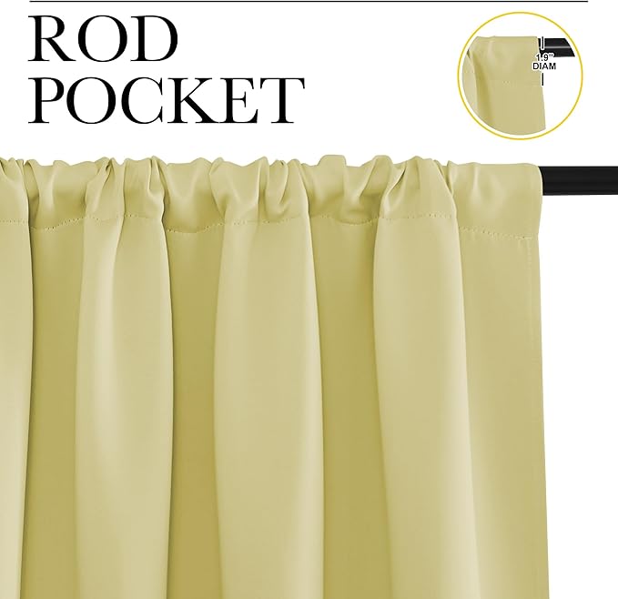NICETOWN Kitchen Curtains, Paler Yellow, 34" x 40", Set of 2, Short Blackout Curtains & Drapes, Thermal Insulated Rod Pocket Window Treatment Draperies for Nursery