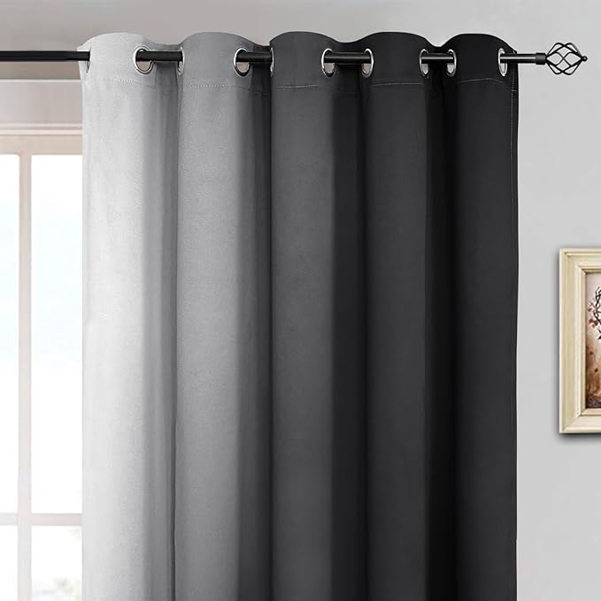 Yakamok Room Darkening Ombre Curtains 96 Inch Length, Black and Greyish White Thermal Insulated Gradient Color Curtains,Light Blocking Grommet Window Drapes for Bedroom,62 Inch Width,2 Panels