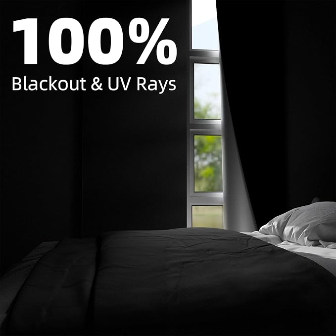 NIGHTON Portable Blackout Curtains 48"×59", Strong Hook and Loop Tape Strips with Adhesive, Cuttable Blackout Window Cover, 100% Black Out Material Blinds for Baby Nursery or Travel - Black Ⅰ
