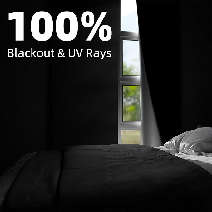 NIGHTON Portable Blackout Curtains 79"×70", Strong Hook and Loop Tape Strips with Adhesive, Cuttable Blackout Window Cover, 100% Black Out Material Blinds for Baby Nursery or Travel - Black