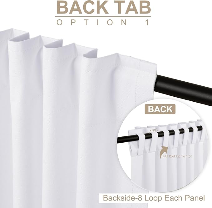 100% Blackout Shield Linen Blackout Curtains for Bedroom 84 Inches Long, Back Tab/Rod Pocket Living Room Drapes, Thermal Insulated Blackout Curtains 2 Panels Set, 50" W x 84" L, Bright White