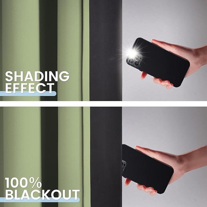 SimpleHome 100% Blackout Curtains for Bedroom,Thermal Insulated Sage Grommet Window Drapes Room Darkening Curtains for Living Room with Black Back,42 x 45 Inch,2 Panels