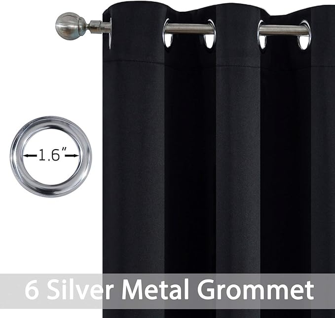 Yakamok Blackout Curtains for Bedroom - Grommet Thermal Insulated Room Darkening Curtains for Living Room, Set of 2 Panels (38 x 54Inch, Black)