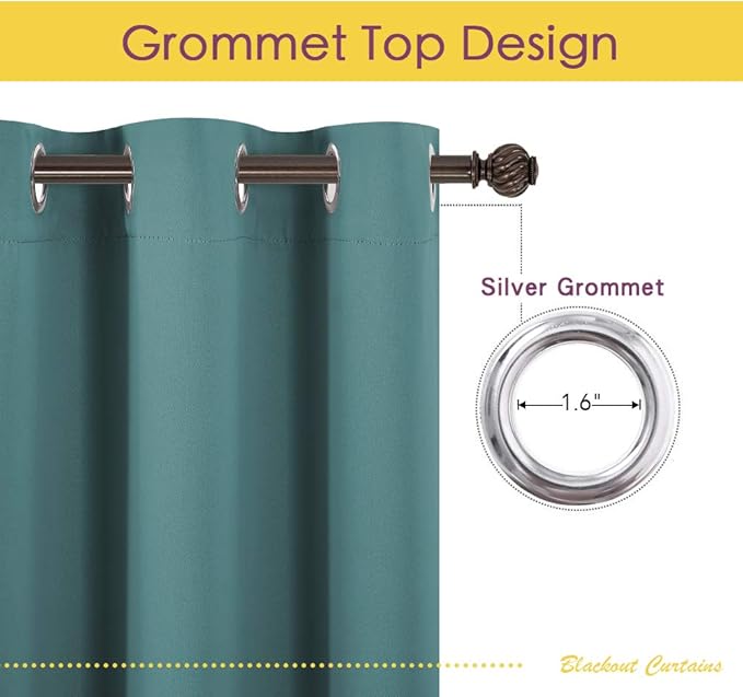NICETOWN Bedroom Curtain Panels Blackout Draperies, Thermal Insulated Solid Grommet Blackout Curtains/Drapes (Sea Teal, One Pair, 70 by 95-inch)