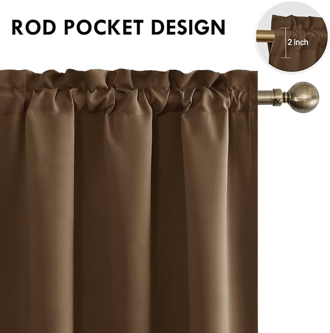 DWCN Short Brown Blackout Curtains for Half Window, Thermal Insulated Energy Saving Room Darkening Curtains for Kitchen/Bedroom (W60 x L36 inch, Set of 2 Panels, Top of Rod Pocket)