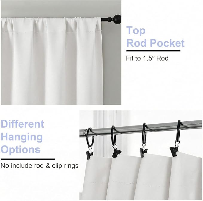 Simplebrand Ava Light Beige Light Filtering Curtains for Bedroom 96 Inches Long 2 Panels, Solid Thermal Insulated, Energy Saving Nursery Window Treatment Drapes, W40 x L96 Inch, Light Beige