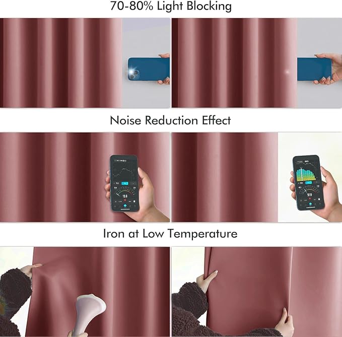 MIULEE Dusty Rose Back Tab Blackout Curtains 108 Inch Long 2 Panels Set for Bedroom, Rod Pocket/Pinch Pleat Extra Long Thermal Insulated Living Room Darkening Pleated Light Blocking Drapes
