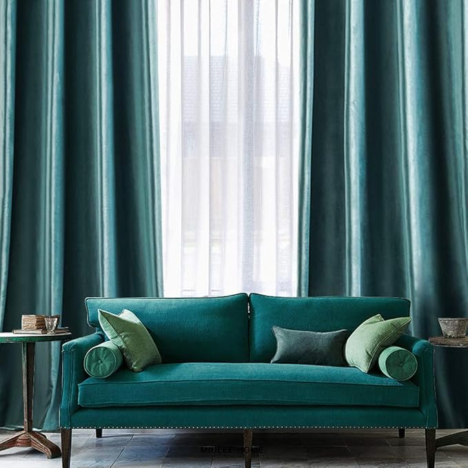 MIULEE 2 Panels Blackout Velvet Curtains Solid Soft Grommet Teal Curtains Thermal Insulated Soundproof Room Darkening Curtains/Drapes/Panels for Living Room Bedroom 52 x 84 Inch