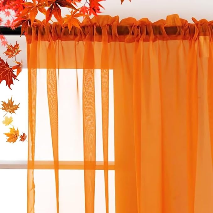 SpaceDresser Basic Rod Pocket Sheer Voile Window Curtain Panels White 1 Pair 2 Panels 70 Width 108 Inch Long for Kitchen Bedroom Children Living Room Yard(Orange,70 W x 108 L)