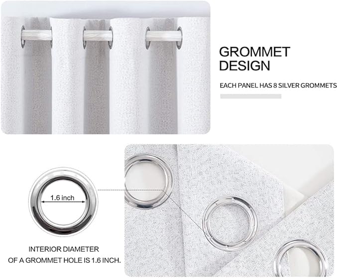 MIULEE Linen Texture Curtains for Bedroom Solid 100% Blackout Thermal Insulated Grayish White Curtains Grommet Room Darkening Curtains/Drapes for Living Room Nursery 52x63 Inch (2 Panels)