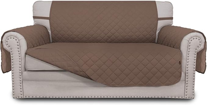 Easy-Going Reversible Loveseat Couch Cover for 2 Cushion Couch Sofa Cover for Dogs Water Resistant Furniture Protector with Foam Sticks Elastic Straps for Pet (Loveseat, Brown/Brown)