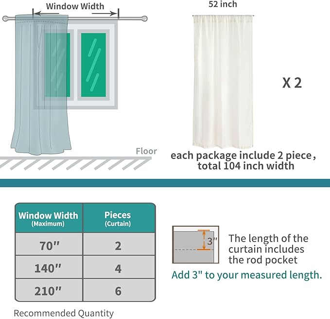 BGment Oatmeal Linen Semi Sheer Curtains 63 Inch Length for Living Room - Rod Pocket Light Filtering Drapes Lightweight Camel Window Treatments for Bedroom Farmhouse, 2 Panels Set, 52 X 63 Inch