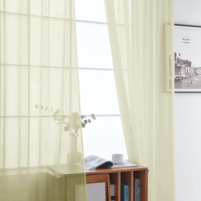 SpaceDresser Basic Rod Pocket Sheer Voile Window Curtain Panels Sage Green 1 Pair 2 Panels 52 Width 108 Inch Long for Kitchen Bedroom Children Living Room Yard（Sage Green, 52W x 108L）