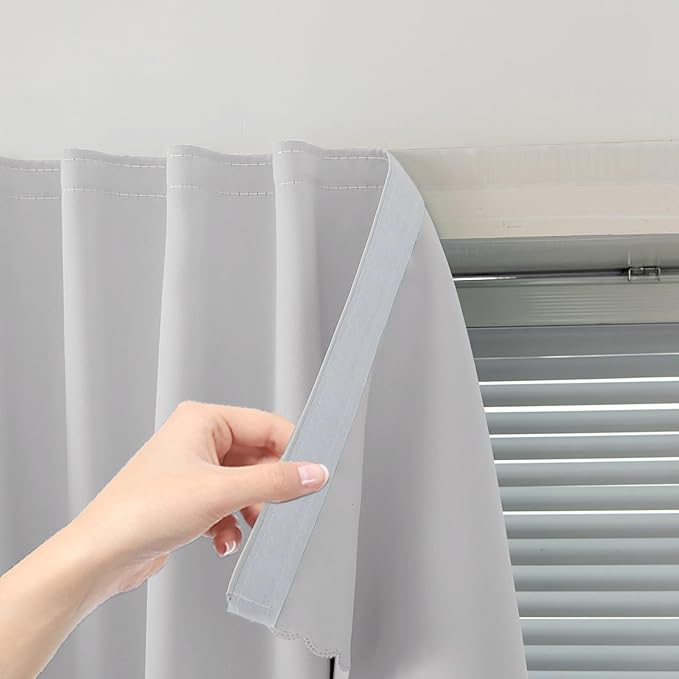 Blackout Curtains for Bedroom Sticky Curtain Blackout Window Cover Self Adhesive Curtains Rod No Drillng, 47" W X 96" L, Light Grey, 1 Panel