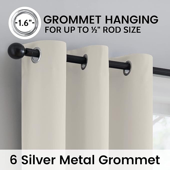 SimpleHome 100% Blackout Curtains for Bedroom,Thermal Insulated Grommet Window Drapes Room Darkening Cream Curtains for Living Room with Black Back,42 x 84 Inch,2 Panels