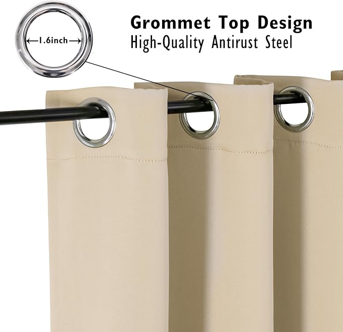 ChrisDowa Small Window Curtains 40 inches Long for Bedroom - Grommet Short Thermal Insulated Room Darkening Curtains for Kitchen (2 Panels, Biscotti Beige, 29 x 40 Inch)