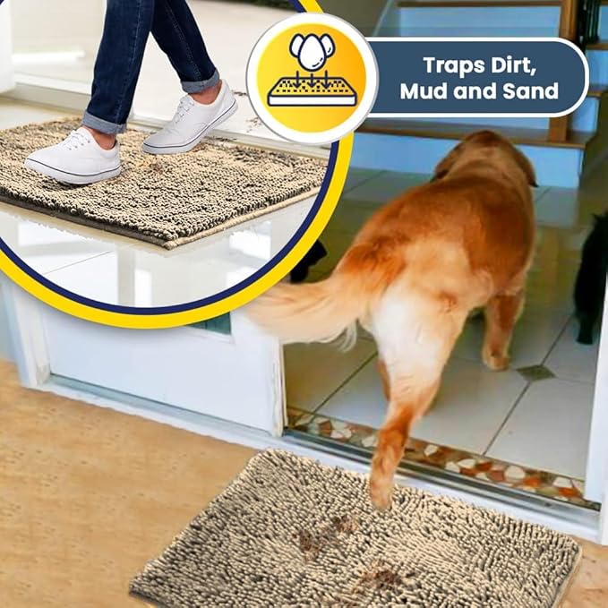 Muddy Mat® | Super Absorbent Door Mat Indoor, Microfiber Quick Dry Chenille Entryway Rug, Non-Slip Front Door Mat, Indoor Mats for Entryway, Machine Washable Pet Rug, Beige 36"x120"