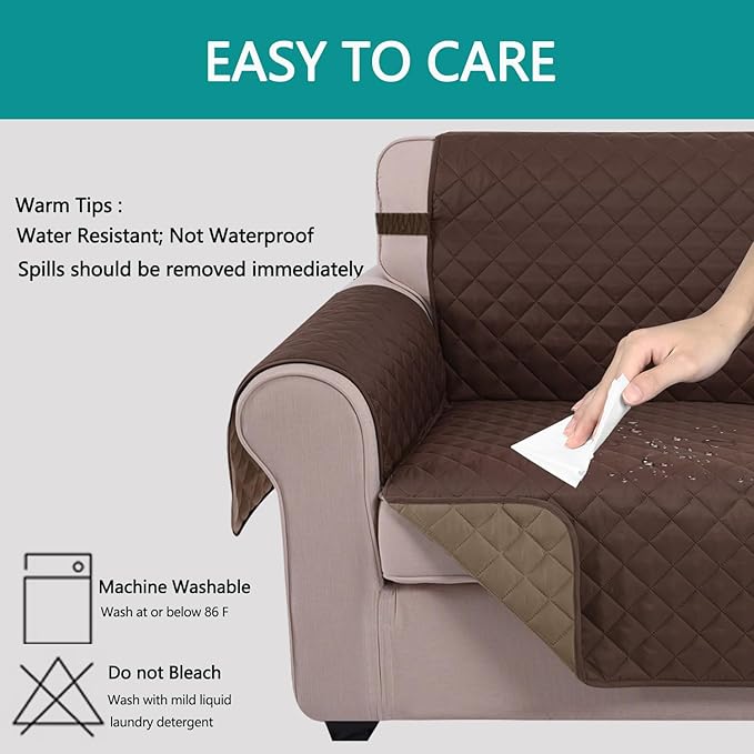 U-NICE HOME Loveseat Sofa Cover Reversible Couch Covers for 2 Cushion Couch for Dogs Furniture Protector Cover with Elastic Straps Water Resistant(Loveseat Small, Chocolate/Taupe)