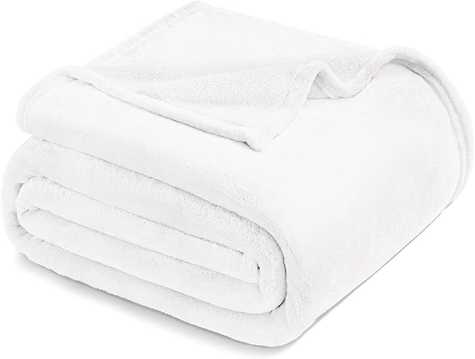 Exclusivo Mezcla Fleece Pure White Throw Blanket for Couch, Sofa, Super Soft and Warm Blankets, All Season, Cozy, Plush, Lightweight, 50x60 Inches