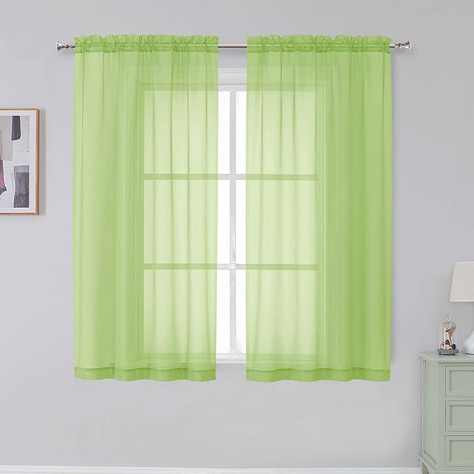 Simplebrand Rod Pocket Top Solid Voile Sheer Curtains for Bedroom, 54 Inch Length Drapes Set of 2, Lightweight and Light Filtering Elegant Lime Curtains Panels Window Treatment, 42W×54L, Lime