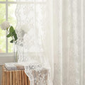 YJ YANJUN Vintage Lace Curtains 54 Inch Length- Victorian Floral Pattern Ivory Short Sheer Curtain Panels for Living Room Bedroom, Country Light Filtering Drapes, Set of 2 52W x 54L Cream
