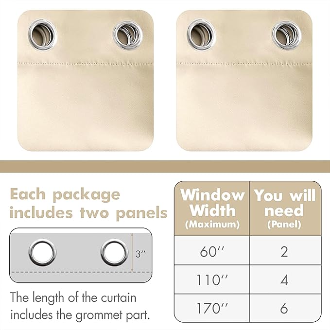 MIULEE 84" Long Room Darkening Curtains Thermal Insulated Drapes Solid Window Treatment Set Grommet Top Light Blocking Blackout Curtain for Living Room/Bedroom 2 Panels Cream Beige