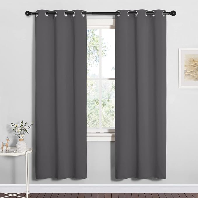 NICETOWN Grey Blackout Curtain Panels for Bedroom, Thermal Insulated Grommet Top Blackout Draperies and Drapes for Basement (2 Panels, W34 x L72-inch, Grey)