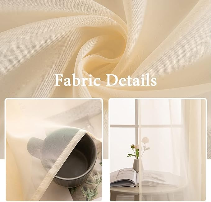 MIULEE 2 Panels Solid Color Sheer Window Curtains Elegant Window Voile Panels/Drapes/Treatment for Bedroom Living Room (54 X 90 Inches Cream Beige)