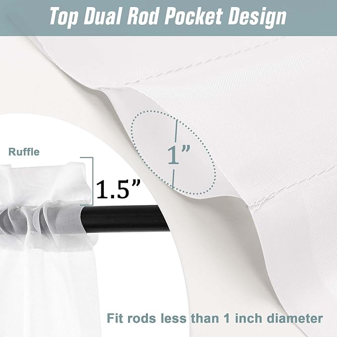 White Sheer Curtains Tier 36 Inches Length 2 Panels Set, Light Filtering Lightweight Soft Window Treatments Drapes, Cute Elegant Cafe Curtains for Nursery, Dual Rod Pocket, 2x42Wx36L Inches
