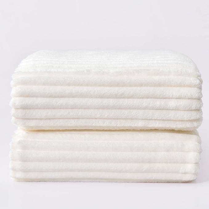 BEDELITE Fleece Throw Blanket for Couch – 3D Ribbed Jacquard Soft and Warm Decorative Fuzzy Blanket – Cozy, Fluffy, Plush Lightweight Off White Throw Blankets for Bed, Sofa, 50x60 inches