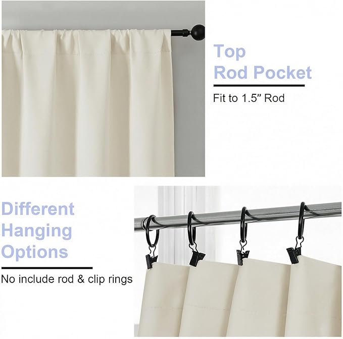 Simplebrand Ava Ivory Short 36 Inches Light Filtering Curtain 2 Panels Set, Half Window Rod Pocket Privacy Curtain Tiers for Kitchen, Curtains Light Filtering for Bathroom, W40 x L36 Inch, Ivory