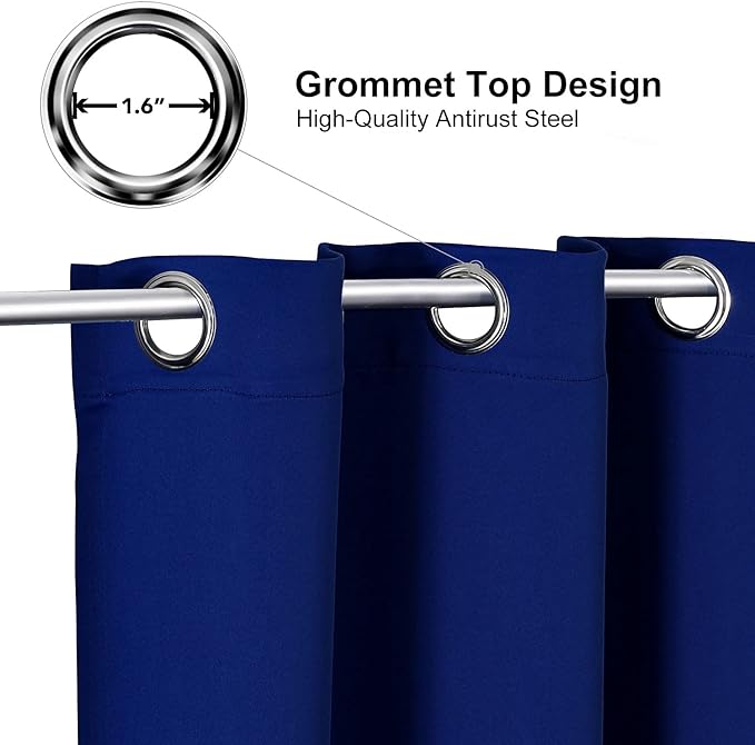 ChrisDowa Small Window Curtains for Kitchen and Bedroom - Grommet Short Thermal Insulated Room Darkening Curtains (2 Panels, Royal Blue, 42 x 36 Inch)
