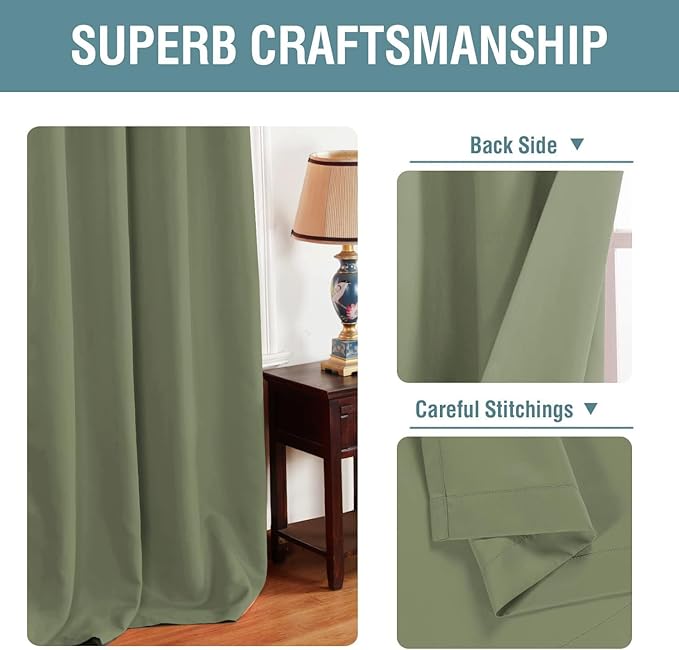 H.VERSAILTEX Blackout Curtain for Living Room Thermal Insulated Window Treatment Curtain Extra Long 84 inch Length Energy Saving Solid Grommet Top Blackout Drape, One Panel, Sage, 52" W x 84" L