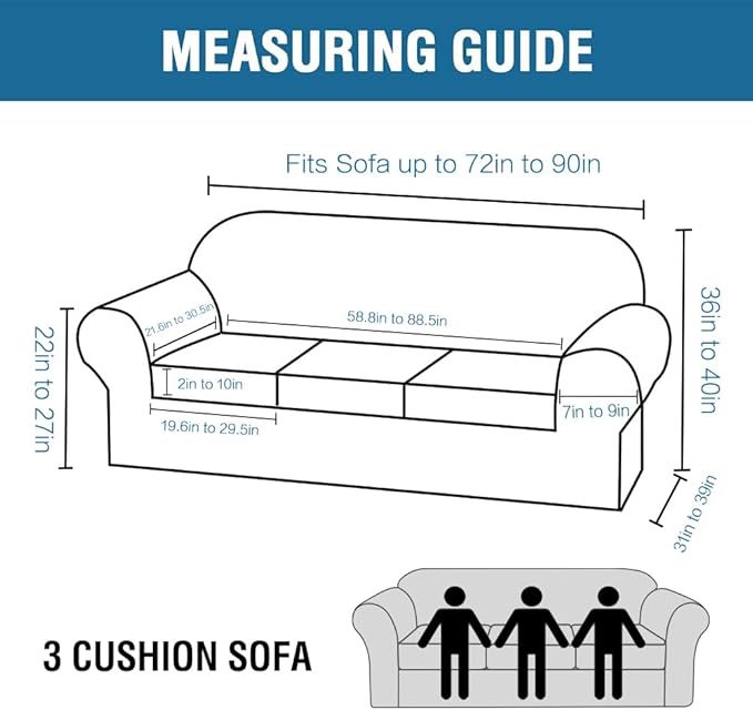 H.VERSAILTEX 4 Pieces Thick Velvet Sofa Covers Couch Covers for 3 Cushion Couch Sofa High Stretch Slipcovers Furniture Protector Form Fit Luxury Couch Cover for Dogs Width Up to 90 Inch(Sofa,Grey)