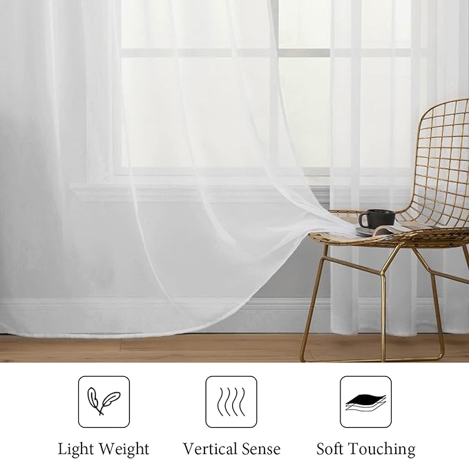 MIULEE 2 Panels Solid Color White Sheer Window Curtains Elegant Window Voile Panels/Drapes/Treatment for Bedroom Living Room (54 X 132 Inches White)